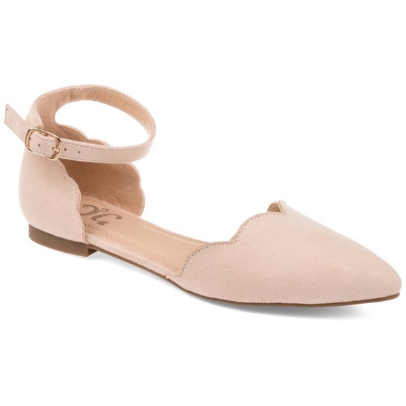 Journee Collection Nude Lana Buckle Pointed Toe Ballet Flats Ankle Strap - Picture 3 of 8